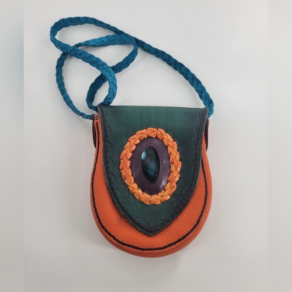 WILDERNESS Multicolor Leather Crystal Gypsy Boho Hippie‎ Festival Crossbody Bag